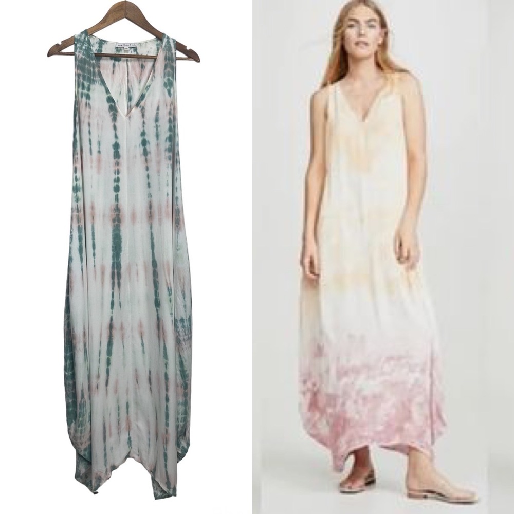 Young Fabulous & Broke Ali Green Pink Tie dye Maxi Dress XS Hippie